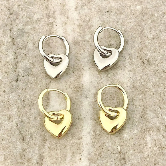 925 Sterling Silver Dainty Heart Huggie Earrings Small Hoop Earrings - Picture 1 of 5